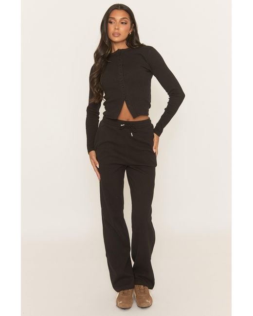 Rebellious Fashion Black Button Front Long Sleeve Top And Trouser Loungewear Co-Ord Set