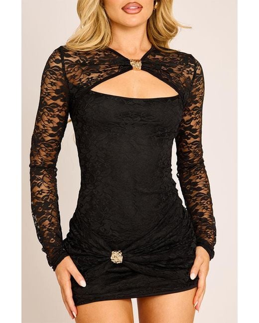 Rebellious Fashion Black Lace Trim Detail Mini Dress