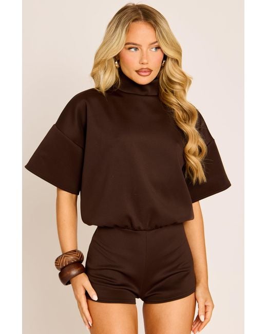 Rebellious Fashion Brown Open Back Micro Playsuit