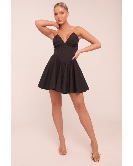 Rebellious Fashion Black Corset Detail Gathered Mini Dress