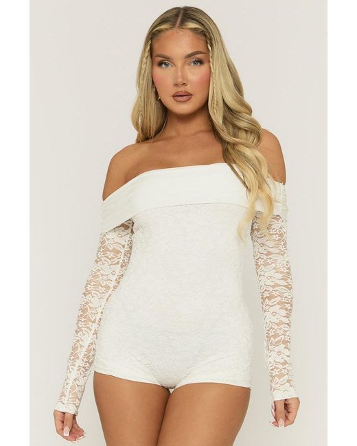 Rebellious Fashion Orange Lace Bardot Playsuit