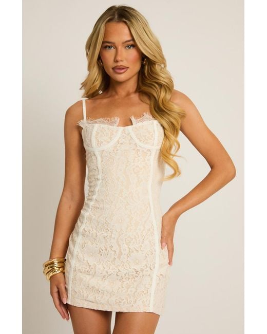Rebellious Fashion Natural Lace Trim Mini Dress