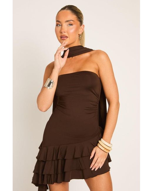 Rebellious Fashion Natural Extreme Ruffle Bandeau Mini Dress