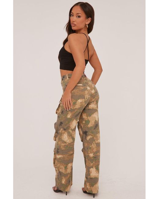 Rebellious Fashion Green Abstract Print Cargo Trousers