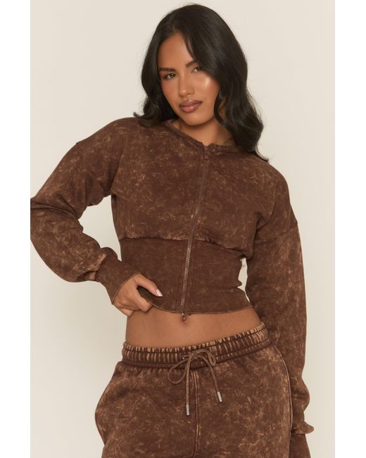 Rebellious Fashion Natural Acid Wash Cinched Waist Jacket And Joggers Loungewear Co-Ord Set