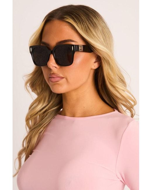 Rebellious Fashion Pink Logo Detail Oversized Square Sunglasses