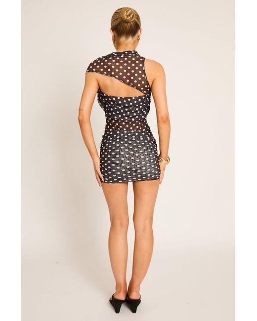 Rebellious Fashion Black One Shoulder Drape Mesh Mini Dress