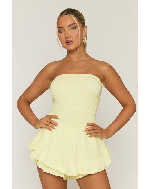 Rebellious Fashion Multicolor Butter Shirred Textured Ruffle Playsuit