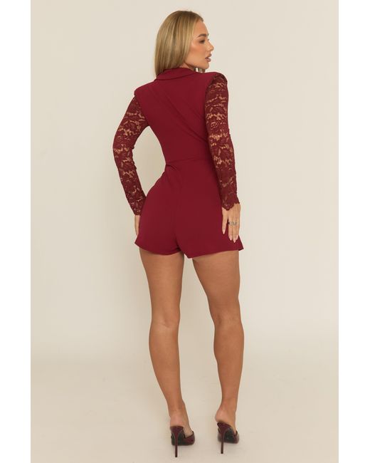 Rebellious Fashion Lace Sleeve Tailored Blazer Playsuit