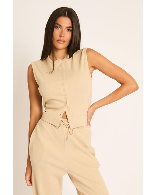 Rebellious Fashion Natural Button Front Top And Trouser Loungewear Co-Ord Set