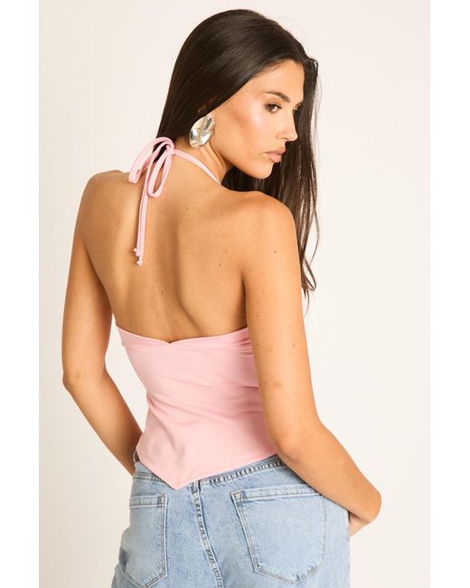 Rebellious Fashion Pink Plunge Halterneck Top