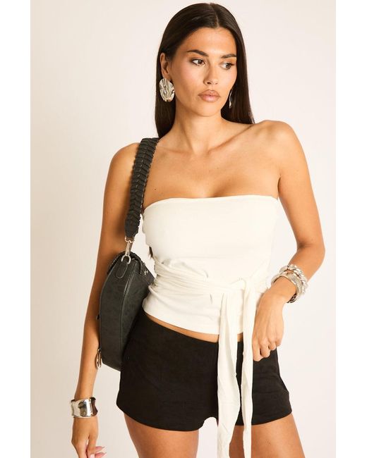 Rebellious Fashion Black Bandeau Tie Detail Top