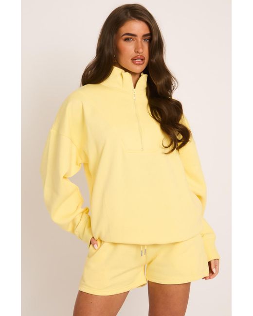 Rebellious Fashion Yellow Oversized Half Zip Sweater And Joggers Loungewear Co-Ord Set