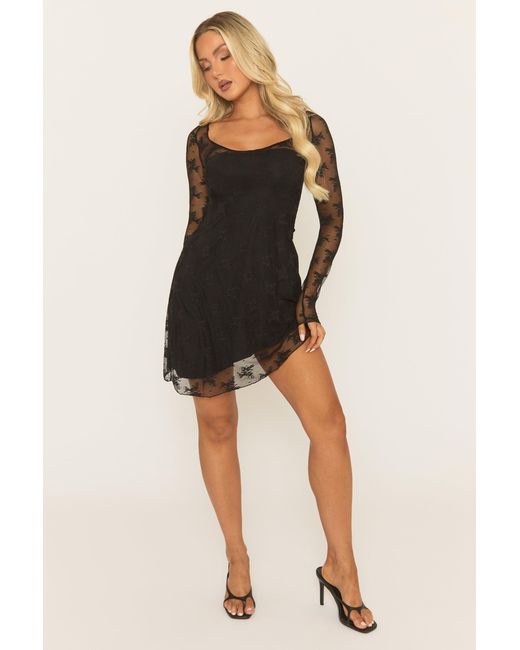 Rebellious Fashion Lace Long Sleeve Asymmetric Mini Dress in Black | Lyst UK