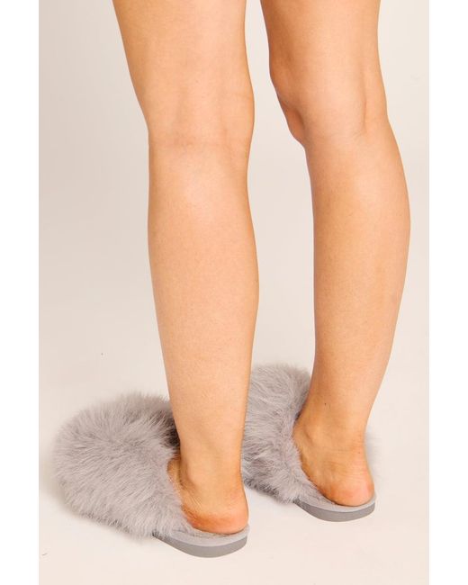 Rebellious Fashion Gray Fluffy Mule Slippers