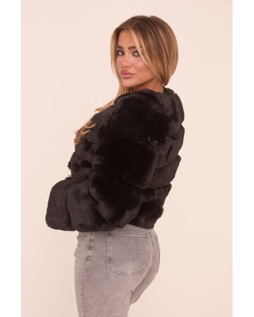 Rebellious Fashion Black Faux Fur Cropped Coat