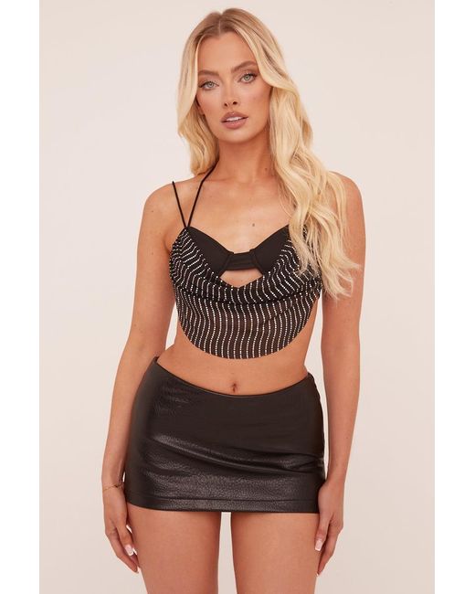 Rebellious Fashion Black Cowl Neck Cropped Top