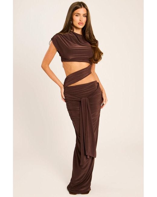 Rebellious Fashion Brown One Shoulder Cut Out Drape Mini Dress