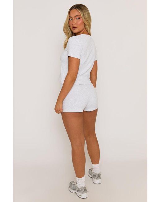 Rebellious Fashion White Marl Rib Button Front Top And Short Loungewear Co-Ord Set