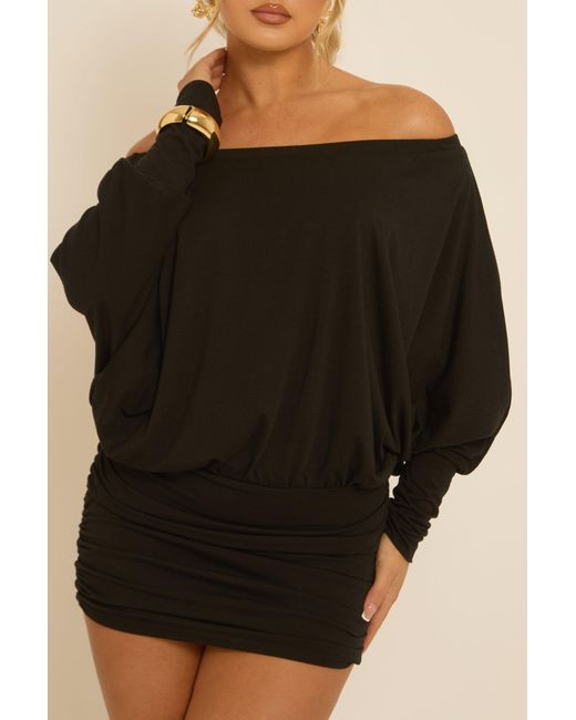 Rebellious Fashion Black Batwing Bardot Mini Dress
