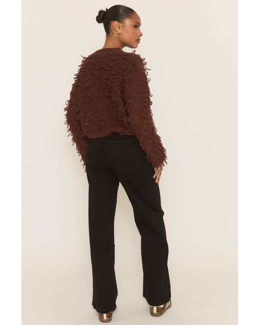 Rebellious Fashion Brown Loop Knit Fringe Button Up Cardigan