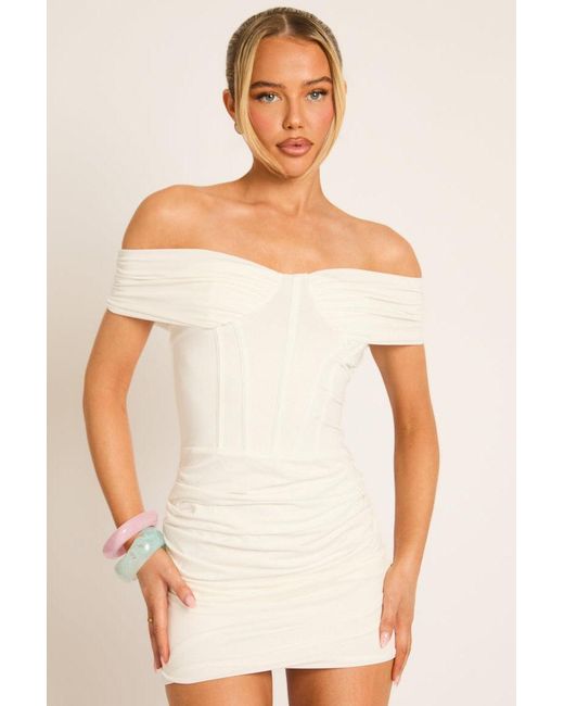 Rebellious Fashion Natural Off Shoulder Corset Mini Dress