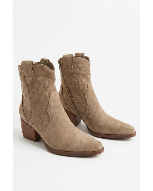 Rebellious Fashion Natural Faux Suede Embroidered Western Cowboy Ankle Boots