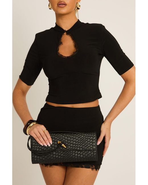 Rebellious Fashion Black Leather Clutch Bag With Clasp