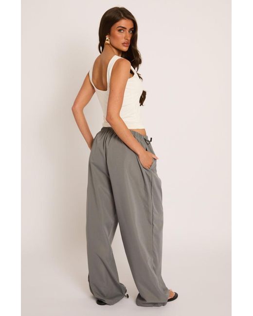 Rebellious Fashion Gray Wide Leg Parachute Trousers