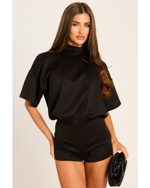 Rebellious Fashion Black Open Back Micro Playsuit