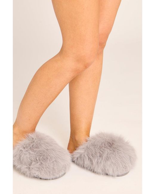 Rebellious Fashion Gray Fluffy Mule Slippers