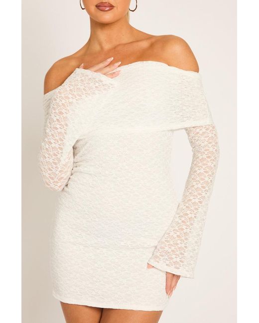 Rebellious Fashion Natural Lace Bardot Mini Dress