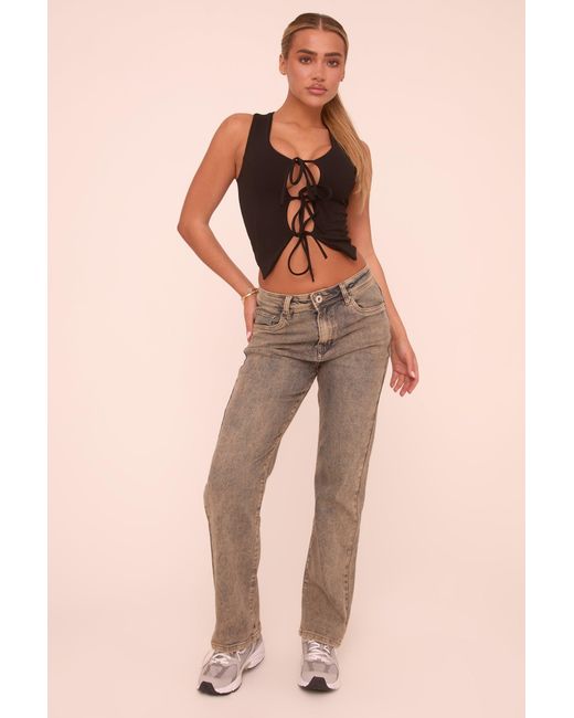 Rebellious Fashion Natural Washed Stretch Mid Waist Straight Leg Denim Jeans