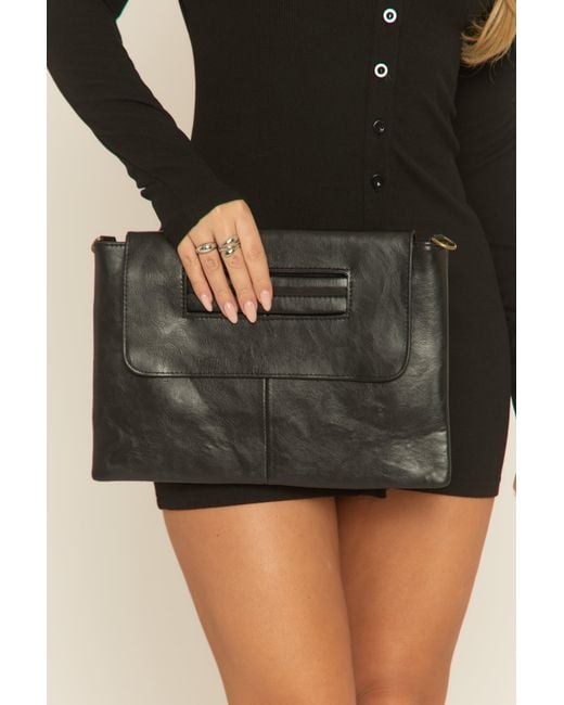 Rebellious Fashion Black Faux Leather Envelope Clutch Bag