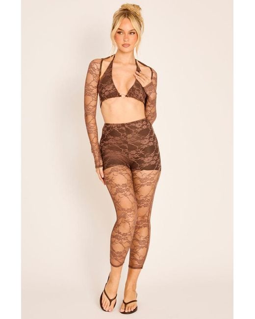 Rebellious Fashion Natural Lace 3 Piece Capri Co-Ord Set