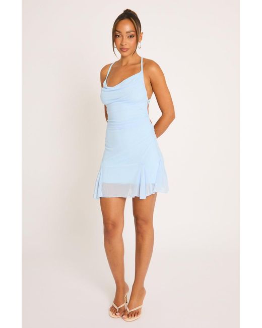 Rebellious Fashion Blue Godet Hem Mini Dress