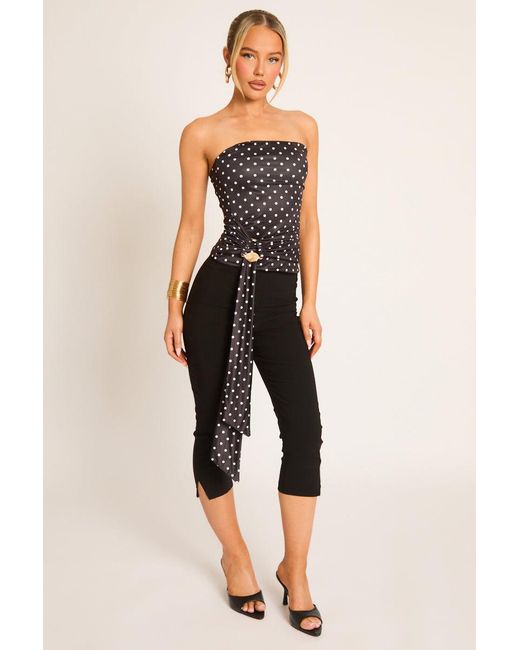 Rebellious Fashion Black Bengaline Split Hem Capri Pants