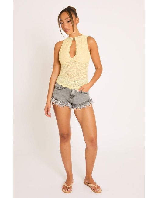 Rebellious Fashion Yellow Lace Cut Out Top