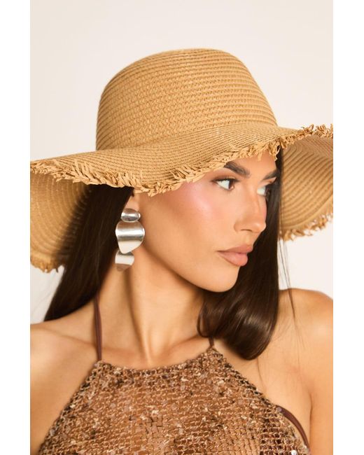 Rebellious Fashion Natural Frayed Trim Straw Sun Hat