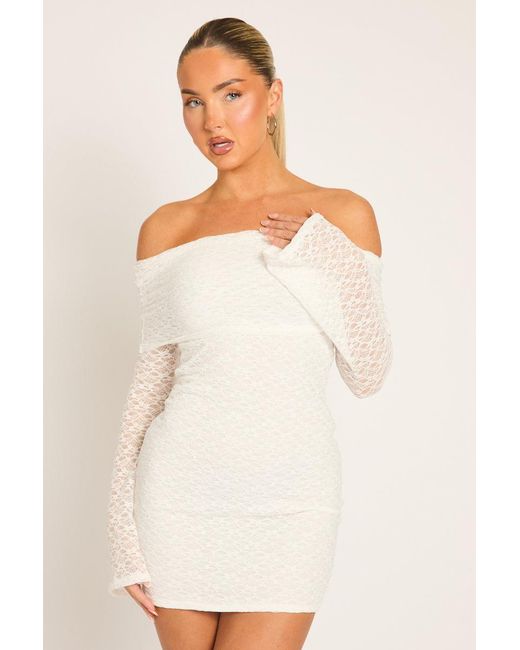 Rebellious Fashion Natural Lace Bardot Mini Dress