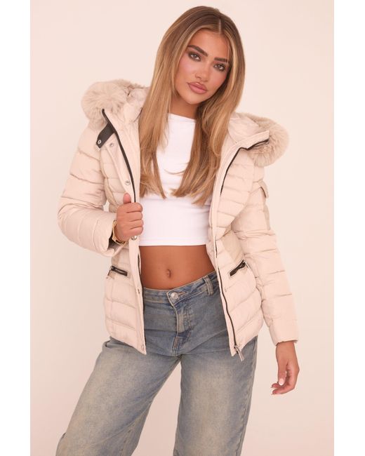 Rebellious Fashion Natural Faux Fur Hooded Puffer Jacket