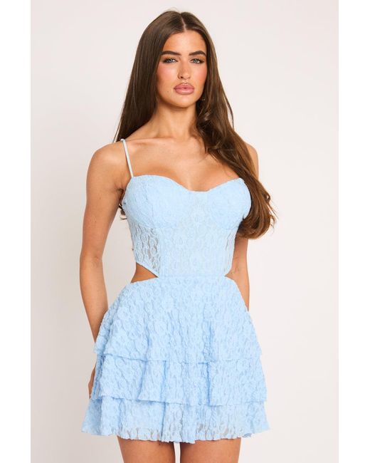 Rebellious Fashion Blue Lace Cut Out Frill Playsuit