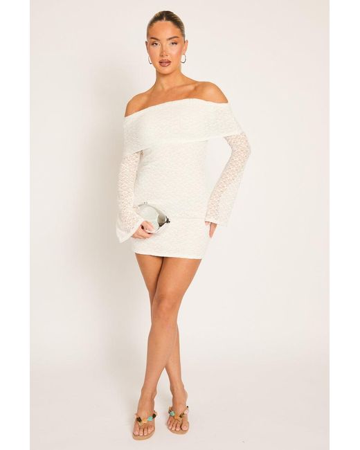 Rebellious Fashion Natural Lace Bardot Mini Dress