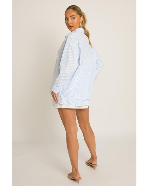 Rebellious Fashion Blue Stripe Button Up Shirt And Shorts Co-Ord Set