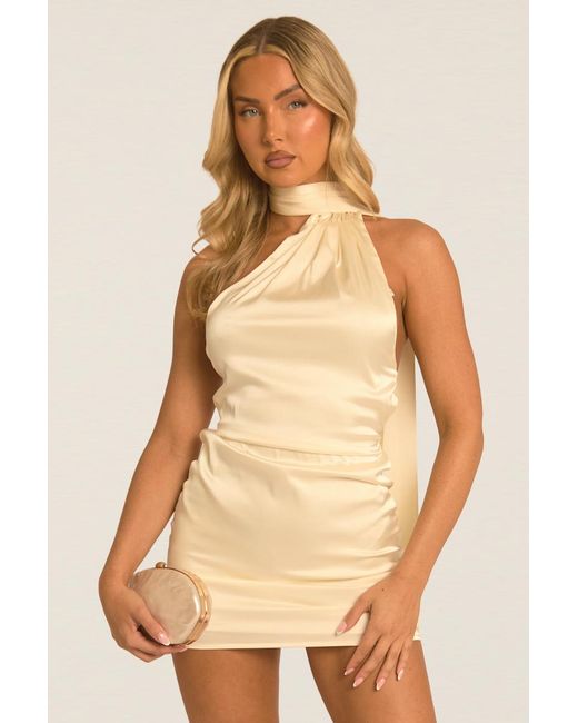 Rebellious Fashion Natural Satin Scarf Mini Dress