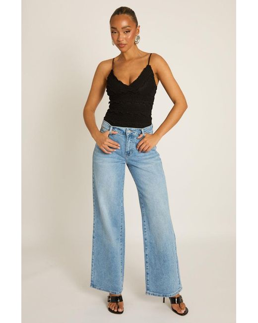 Rebellious Fashion Blue Mid Wide Leg Jeans