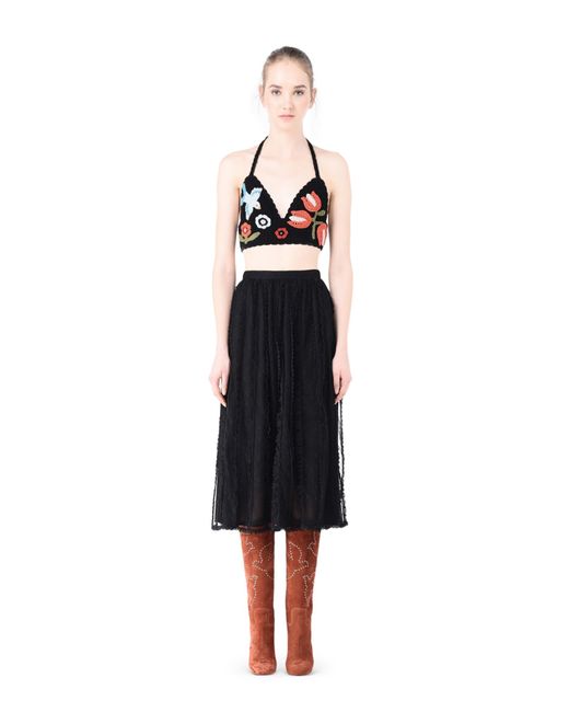 Red valentino Point D'Esprit Tulle Midi Skirt in Black | Lyst