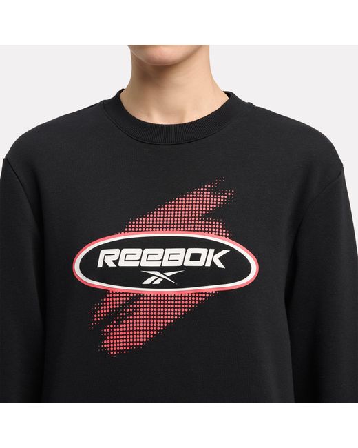 Reebok Black Sport Street Moto Fleece Crewneck Sweatshirt