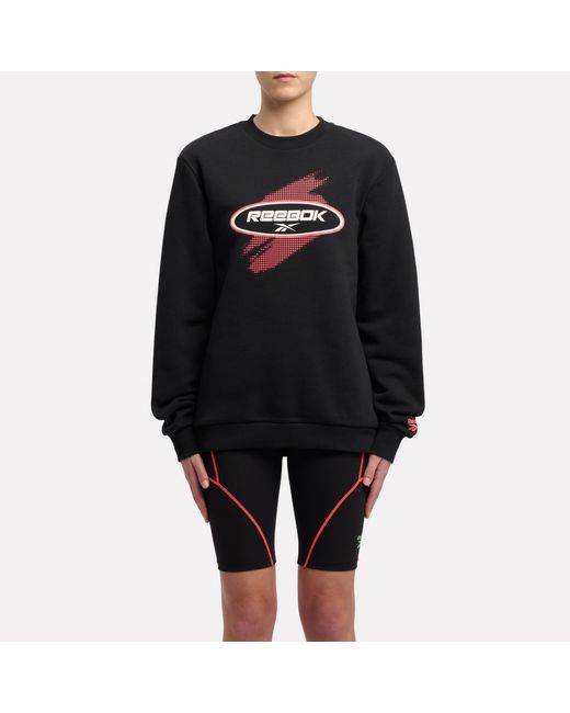 Reebok Black Sport Street Moto Fleece Crewneck Sweatshirt
