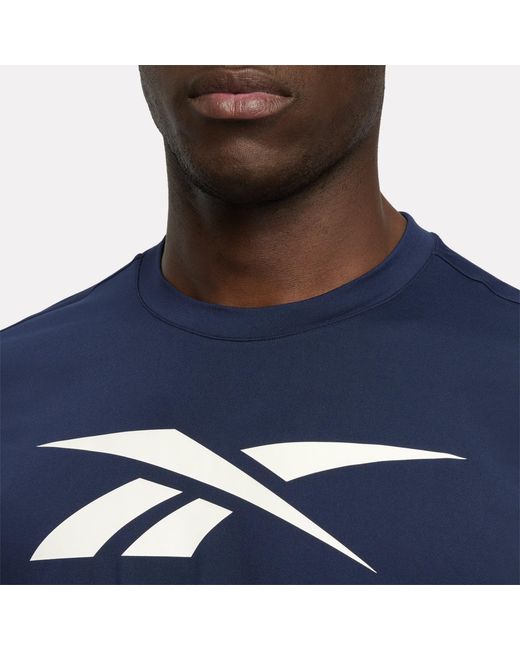 Reebok Blue Id Train Logo Stretch Tech T-Shirt
